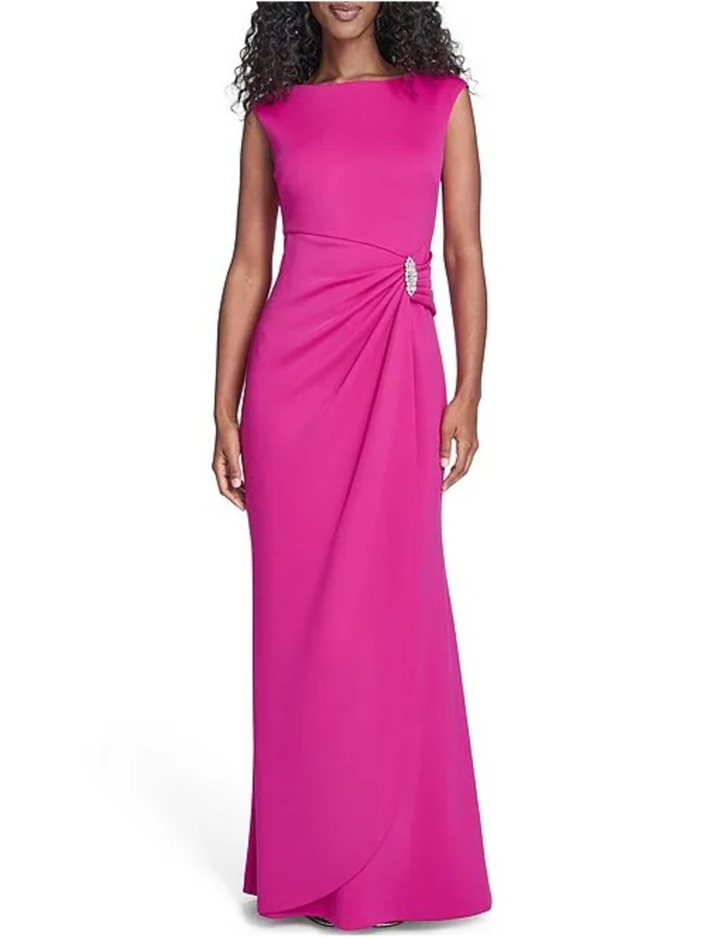 Jessica Howard Sleeveless Fuchsia Maxi Dress with Side Brooch